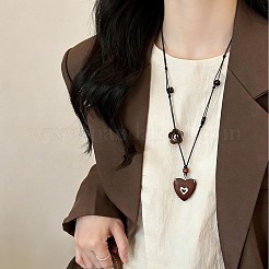 Collier long pour femme avec pendentif cœur en bois ajustable&nbsp;WG3A463-01