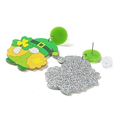 Glitzernde Acryl-Ohrstecker zum St. Patrick's Day&nbsp;EJEW-P243-A08