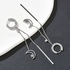 Серьги-кольца с кисточками в форме луны и звезды из нержавеющей стали 304 с кристаллами и стразами&nbsp;EJEW-G453-03P