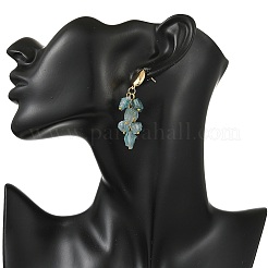 Boucles d'oreilles pendantes en laiton ornées de perles d'aigue-marine brutes et naturelles.&nbsp;EJEW-JE07474-02