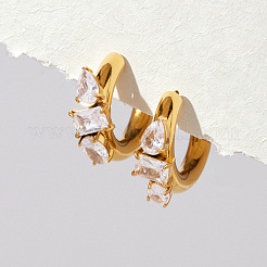 Pendientes de acero inoxidable 304 con circonitas cúbicas transparentes pavé&nbsp;WGE1729-01