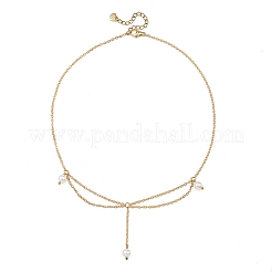 Collana da donna con ciondolo a forma di perla bianca rotonda e catena in ottone.&nbsp;NJEW-JN06349