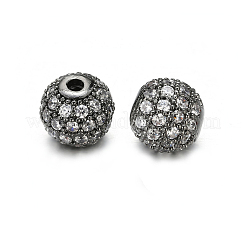 Perles rondes en laiton avec zircone cubique de micro pave&nbsp;ZIRC-N016-01B-6MM