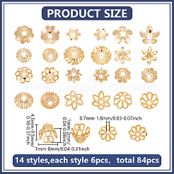 90 pièce de capuchons de perles en laiton de 15 styles&nbsp;KK-PH0012-19B