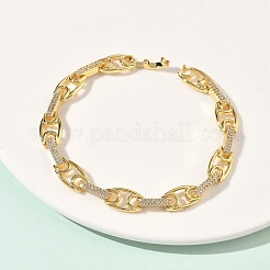 Браслет из овальных звеньев с прозрачным кубическим цирконием&nbsp;BJEW-G773-04G