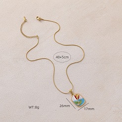 Ожерелья с подвеской-цветком из хирургической нержавеющей стали 316 с прямоугольной эмалью для женщин&nbsp;GH2755