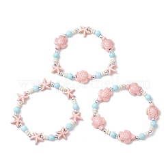 3 pz perline sintetiche di turchese tinte e perline rotonde di howlite naturale braccialetti elastici per le donne&nbsp;BJEW-JB11792