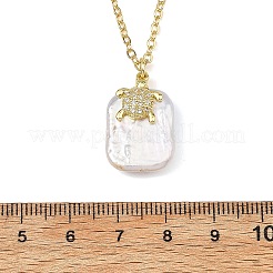 Halskette mit rechteckigem Anhänger aus natürlicher barocker Keshi-Perle und mikropavé-gefassten Zirkonia in Seestern-/Schildkrötenform aus Messing&nbsp;NJEW-JN06339