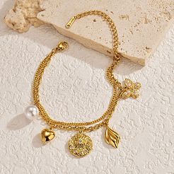 Bracciale a un filo da donna in acciaio inossidabile 304 con ciondolo a farfalla e fiore&nbsp;WG73EE1-01