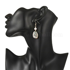 Orecchini pendenti con perle d'acqua dolce coltivate naturali e perline di conchiglia di abalone/paua.&nbsp;EJEW-JE07313-01