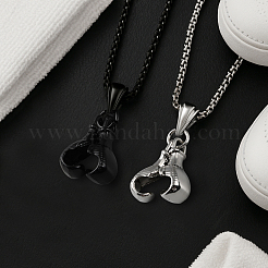 2 шт. 2 цвета из нержавеющей стали боксерская перчатка подвеска коробка цепочка ожерелье для мужчин&nbsp;NJEW-HY0001-09A