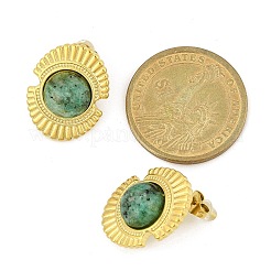 Pendientes de acero inoxidable 304 con turquesa africana natural (jaspe)&nbsp;EJEW-G421-02G-01