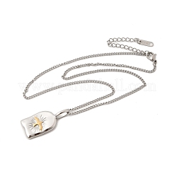 Collier pendentif rectangulaire en acier inoxydable 304 bicolore&nbsp;NJEW-K304-02GP