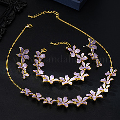Collana con ciondolo in ottone smaltato a forma di fiore e orecchino a perno e bracciale a maglie&nbsp;FS-WG6CF2D-03