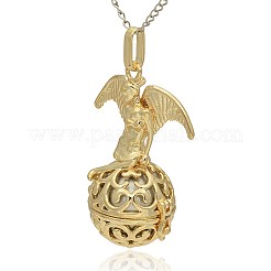 Pendentifs à cage ronde creuse en laiton doré&nbsp;KK-J242-07G