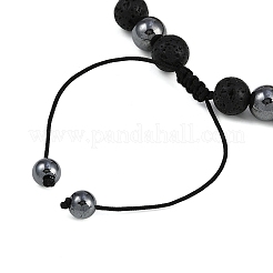 Nicht magnetische synthetische Hämatit & natürliche Larvikit & natürliche Lavastein runde Perlen geflochtene Armbänder für Männer Frauen&nbsp;BJEW-JB11185-02