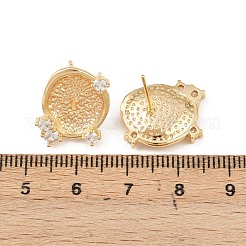 Плоские круглые серьги-гвоздики с микропаве из прозрачных кубических цирконий из латуни&nbsp;KK-H524-08G