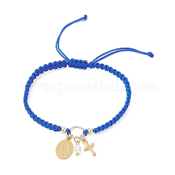 Браслеты с подвесками в форме овала с изображением Девы Марии и креста из нержавеющей стали 304 и натурального пресноводного жемчуга&nbsp;BJEW-JB12928