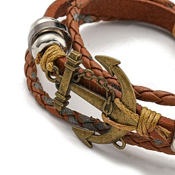 Braccialetti multifilo in pelle sintetica intrecciata e cordini cerati&nbsp;BJEW-P329-07B-AG