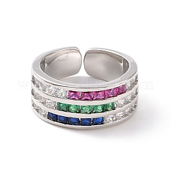 Красочное кольцо-манжета с тройной линией кубического циркония&nbsp;RJEW-G270-04P