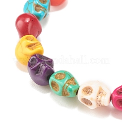 Braccialetto elasticizzato con teschio sintetico turchese (tinto).&nbsp;BJEW-JB08071-02