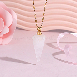 Collane con pendente a forma di cono sfaccettato in cristallo di quarzo naturale con catena in acciaio inossidabile 304&nbsp;NJEW-WH0002-266F
