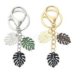 Брелки с подвесками из окрашенного в горячем виде сплава в форме тропических листьев&nbsp;KEYC-YW00245-01