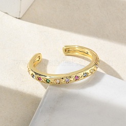 Anillos abiertos de latón con micro pavé de circonita cúbica&nbsp;RJEW-Z145-08G