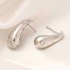 Ohrstecker aus Messing in Tropfenform mit Mikropflaster und klarem Zirkonia&nbsp;EJEW-H143-18P