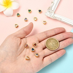 6 шт. подвески-сердечки из латуни двух цветов с микропаве из кубических цирконий&nbsp;ZIRC-YW0001-36A