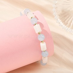 Braccialetti elasticizzati con perline rotonde da 8 mm di pietra di luna bianca naturale e perline a colonna di giada bianca tinta&nbsp;BJEW-JB14488