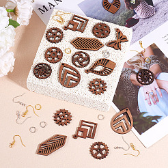 Наборы для самодельных сережек-подвесок из орехового дерева&nbsp;DIY-TA0011-07