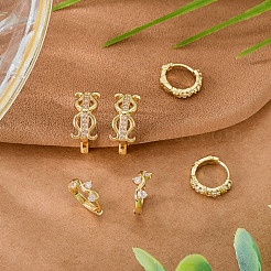 6 pieza de pendientes de aro de latón con micropavé de circonita cúbica transparente de 3 estilos&nbsp;EJEW-TA0001-90B