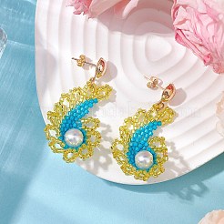 Pendientes colgantes con forma de caracola y cuentas de semillas de vidrio y perlas de vidrio para mujer&nbsp;EJEW-MZ00269-01
