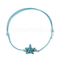 2 braccialetto da donna regolabile con perline a forma di stella marina sintetica turchese tinta oceano&nbsp;BJEW-JB14242