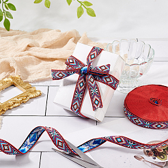 Полиэфирная лента с вышивкой ромбом в этническом стиле&nbsp;OCOR-WH0078-237-1