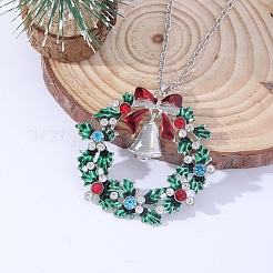 Colliers pendentifs en alliage de strass colorés avec couronne de Noël et cloche de Noël&nbsp;WG06691-08