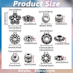 300 шт. 6 стиля бусины из сплава в тибетском стиле&nbsp;TIBEB-PH0005-36