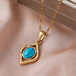 Collane vintage da donna con pendente a rombo in acciaio inossidabile 304 e turchese sintetico&nbsp;SV2526