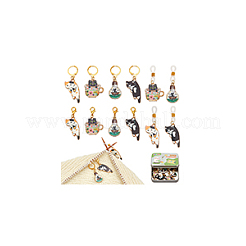 Maschenmarkierer und Nadelkappen-Set aus Emaille mit Katzenmotiv&nbsp;HJEW-NB00142