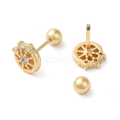 Orecchini a cartilagine in ottone tondo piatto con micro pavé di zirconi cubici trasparenti&nbsp;EJEW-L289-02G-03