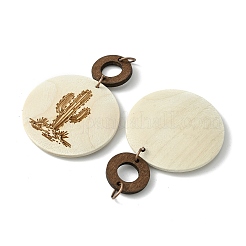 Plat rond & anneau bois de peuplier graver gros pendentifs&nbsp;WOOD-G019-05A