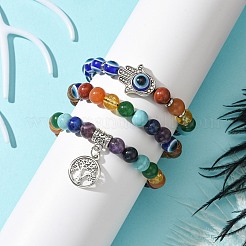 3 juego de pulseras trenzadas con cuentas de madera y piedras preciosas de chakras de 3 estilos&nbsp;BJEW-JB10905