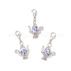 Подвеска для чайника из фарфора и сплава в тибетском стиле с цветочным принтом ручной работы&nbsp;HJEW-JM03670