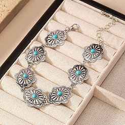 Женские браслеты на ногу из богемского сплава с овальными звеньями из синтетической бирюзы&nbsp;FS-WGE46A8-01