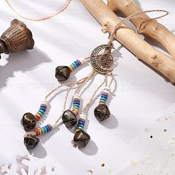 Décoration pendentif en pierre de lave naturelle et cloche en fer&nbsp;HJEW-JM02418