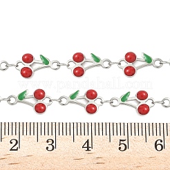 304 нержавеющая сталь эмалированная красная вишня звенья цепи ожерелья для женщин&nbsp;NJEW-K249-23G