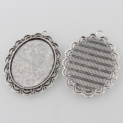 Тибетский стиль старинное серебро литые сеттинги кабошон плоский овал подвесные&nbsp;X-TIBEP-M022-58AS
