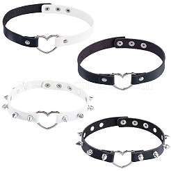 4 stücke 4 arten einstellbare gothic pu leder legierung herz spike niet choker halsketten für frauen&nbsp;NJEW-CL0001-18