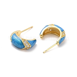 Серьги-гвоздики с круассаном из энеля и прозрачными фианитами&nbsp;EJEW-P213-21G